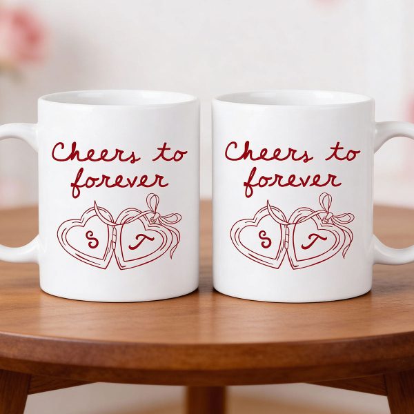 Cheers To Forever Couple Custom Heart Locket - Personalized Mug - Gift For Her, Gift For Him