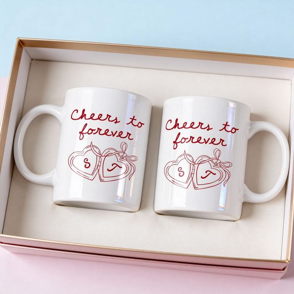 Cheers To Forever Couple Custom Heart Locket - Personalized Mug - Gift For Her, Gift For Him
