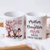 Cherry Blossom Mug with Mother & Daughter Cartoon, Personalized Gift