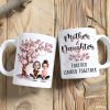 Cherry Blossom Mug with Mother & Daughter Cartoon, Personalized Gift