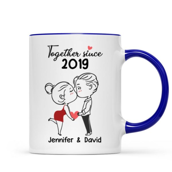 Chibi Couple Kissing Outline Personalized Mug - Gift For Him Gift For Her