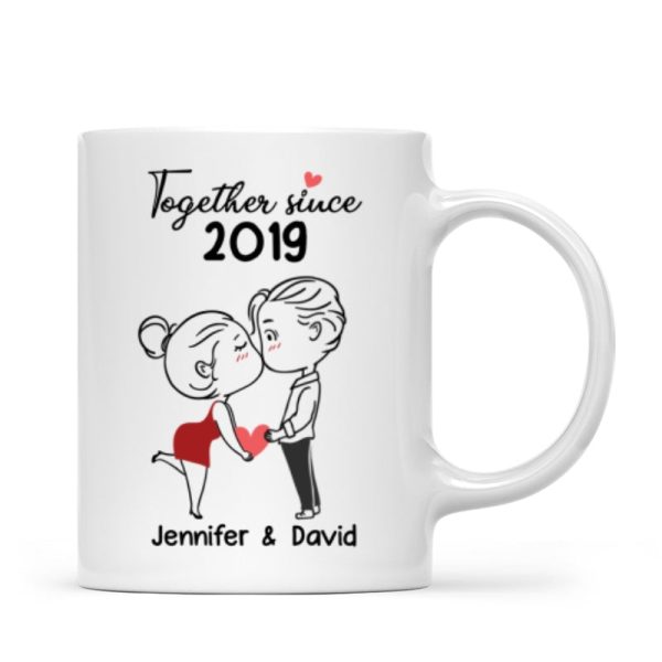 Chibi Couple Kissing Outline Personalized Mug - Gift For Him Gift For Her