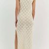 Chic Round Neck Sleeveless Crochet Knit Beach Vacatin Maxi Dress - Beige