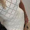 Chic Round Neck Sleeveless Crochet Knit Beach Vacatin Maxi Dress - Beige