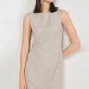 Chic Round Neck Solid Color Fitted Sleeveless Mini Dress - Khaki