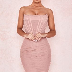 Chic Ruched Strapless Mini Corset Cocktail Party Dress - Pink