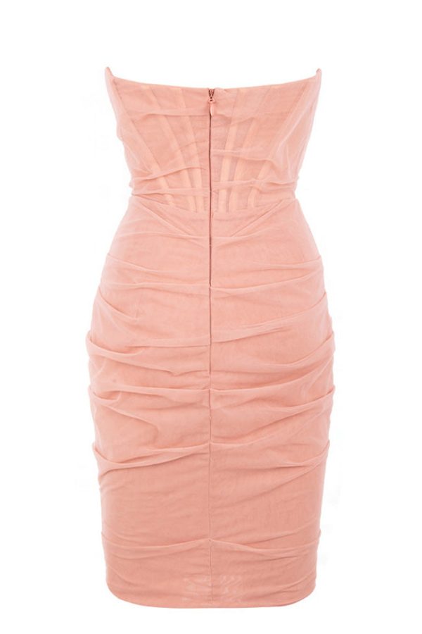 Chic Ruched Strapless Mini Corset Cocktail Party Dress - Pink