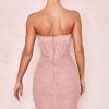 Chic Ruched Strapless Mini Corset Cocktail Party Dress - Pink