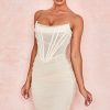 Chic Ruched Strapless Mini Corset Cocktail Party Dress - White