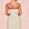 Chic Ruched Strapless Mini Corset Cocktail Party Dress - White