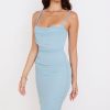Chic Spaghetti Strap Cowl Neck Corset Cocktail Party Midi Dress - Blue