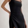 Chic Square Neck High Slit Bodycon Sleeveless Formal Maxi Dress - Black