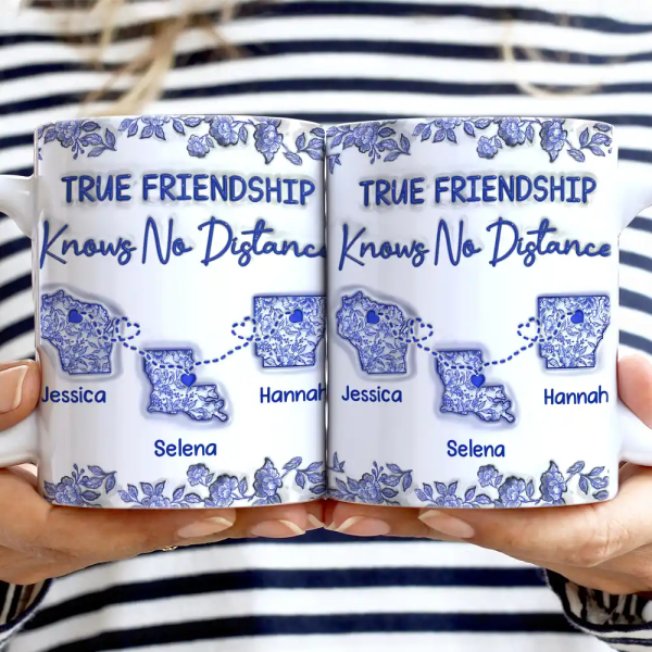 Chinoiserie Toile 3D Inflated Effect Never Too Far To Have Coffee Together - Personalized White Edge-to-Edge Mug