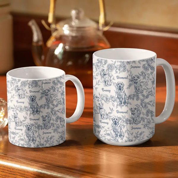 Chinoiserie Toile Dog Cat - Personalized White Edge-to-Edge Mug