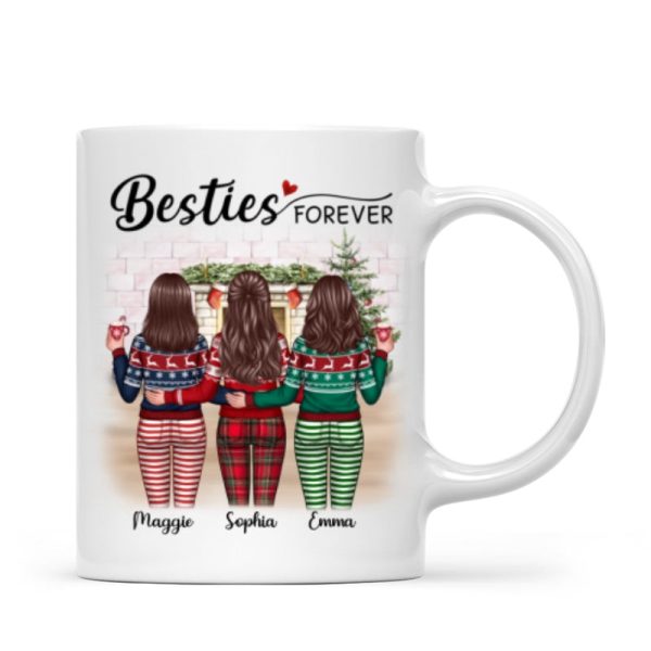 Christmas Besties Standing Back View In House Personalized Mug