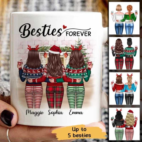Christmas Besties Standing Back View In House Personalized Mug