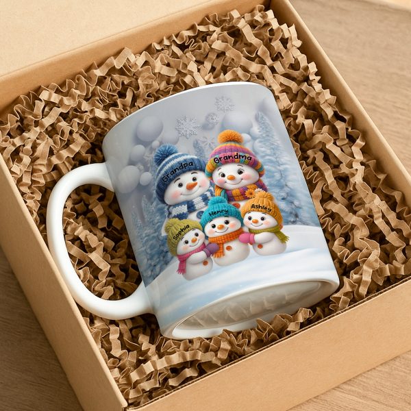 Christmas Blue Vibe Snowman Grandma Grandpa & Grandkids - Personalized Mug - Christmas Gift for Grandma Grandpa