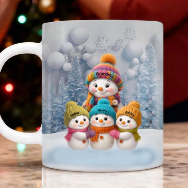 Christmas Blue Vibe Snowman Grandma Grandpa & Grandkids - Personalized Mug - Christmas Gift for Grandma Grandpa