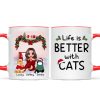 Christmas Cat Mom Sitting On Bed Life Is Better With Cats Personalized Mug