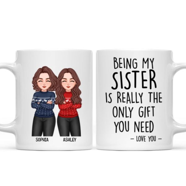 Christmas Cool Man Woman Being My Sister Bestie Brother Is The Only Gift You Need Personalized Mug