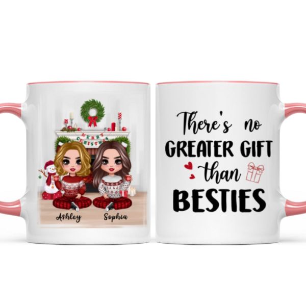 Christmas Doll Besties Sitting At Fireplace Personalized Mug