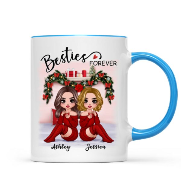 Christmas Doll Besties Sitting On Bed Personalized Mug