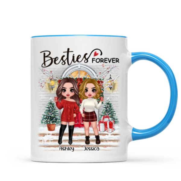 Christmas Doll Besties Standing On Front Porch Personalized Mug