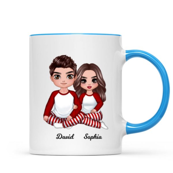 Christmas Doll Couple Sitting Hugging Personalized Mug