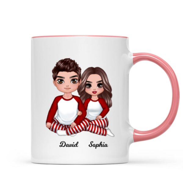 Christmas Doll Couple Sitting Hugging Personalized Mug
