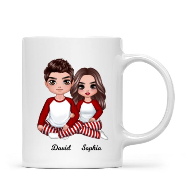 Christmas Doll Couple Sitting Hugging Personalized Mug