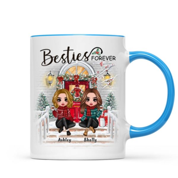 Christmas Doll Sitting Best Friends Sisters Front Porch Personalized Mug