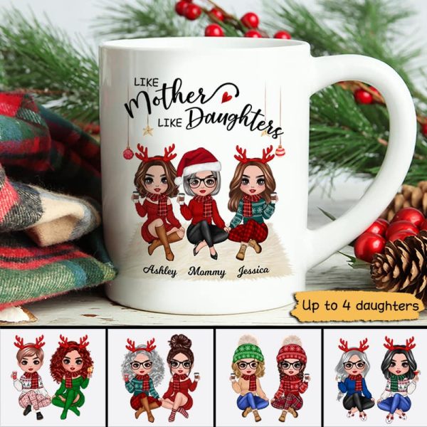 Christmas Doll Women Sitting Mother And Daughters Personalized Mug