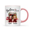 Christmas Pajamas Doll Besties Sisters Sitting At Fireplace Personalized Mug