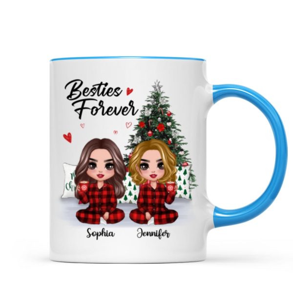 Christmas Pajamas Doll Besties Sisters Sitting Beside Christmas Tree Personalized Mug