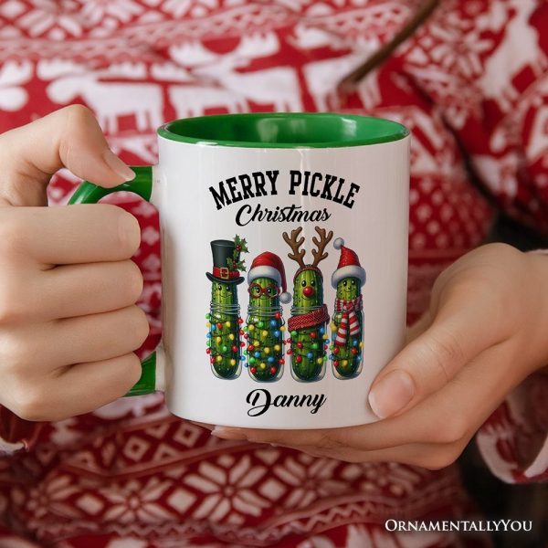 Christmas Pickles Personalized Mug, Festive Holiday Cucumber Holiday Gift with Custom Name