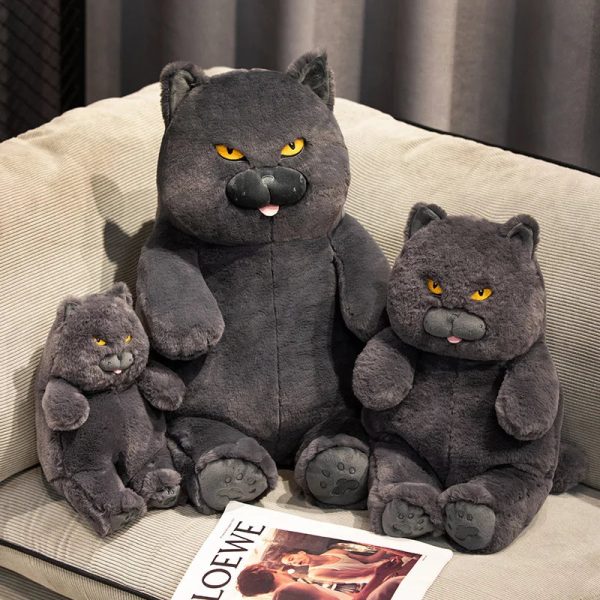 Chubby Black Cat Plush Stuffed Toy Soft Decorative Pillow