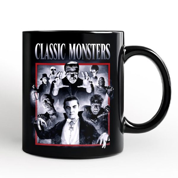 Classic Monsters Black and White Personalized Mug, Retro Vintage Horror Gift with Custom Name