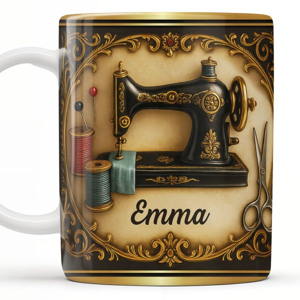 Classic Sewing Machine Design With Elegant Ornaments - Personalized Custom Coffee Mug - HOB020_MG