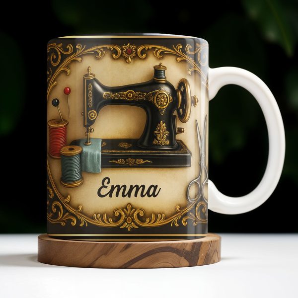 Classic Sewing Machine Design With Elegant Ornaments - Personalized Custom Coffee Mug - HOB020_MG
