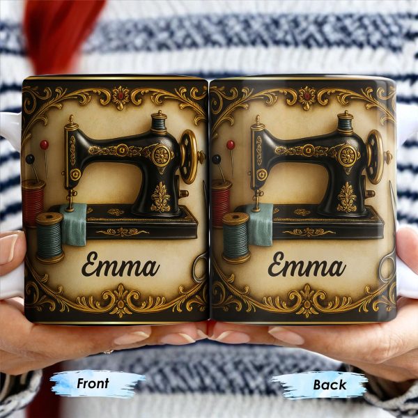 Classic Sewing Machine Design With Elegant Ornaments - Personalized Custom Coffee Mug - HOB020_MG
