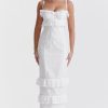 Classy Ruffle Sweetheart Broderie Anglaise Fitted Layered Maxi Sundress - White