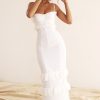 Classy Ruffle Sweetheart Broderie Anglaise Fitted Layered Maxi Sundress - White
