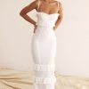 Classy Ruffle Sweetheart Broderie Anglaise Fitted Layered Maxi Sundress - White