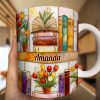 Colorful Books & Tulips In Bloom - Personalized White Edge-to-Edge Mug - Gift For Her, Book Lovers HH01