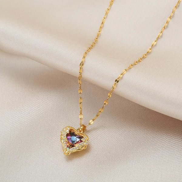 Colorful Ocean Heart Crystal Pendant Necklace