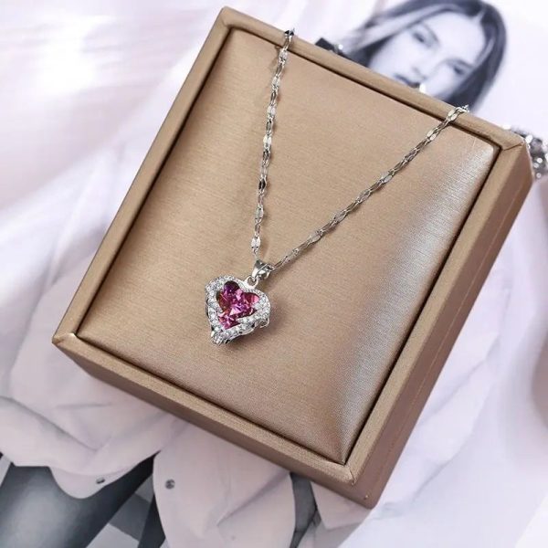 Colorful Ocean Heart Crystal Pendant Necklace