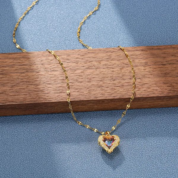 Colorful Ocean Heart Crystal Pendant Necklace