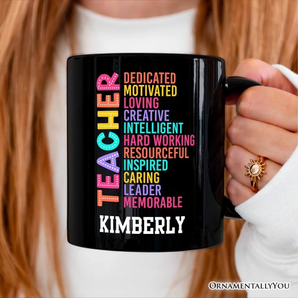 Colorful Teacher Acronym Personalized Mug, Motivational Gift with Custom Name for Educators