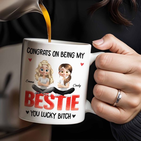 Congrats On Being My Bestie, Two Animated Girls Design - Personalized Custom Coffee Mug - BST464_MG