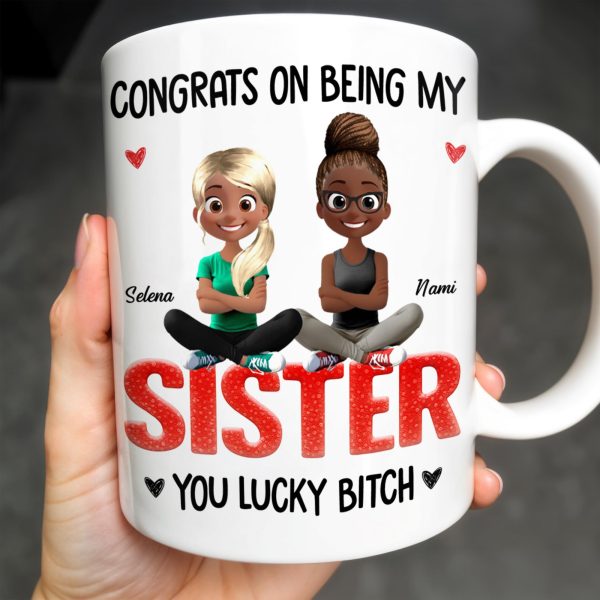 Congrats On Being My Bestie, Two Animated Girls Design - Personalized Custom Coffee Mug - BST464_MG
